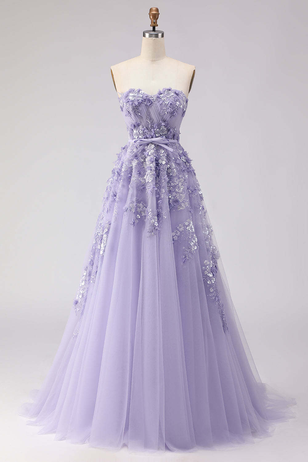 Floral Purple Off the Shoulder A Line Tulle Long Prom Dress with Bow