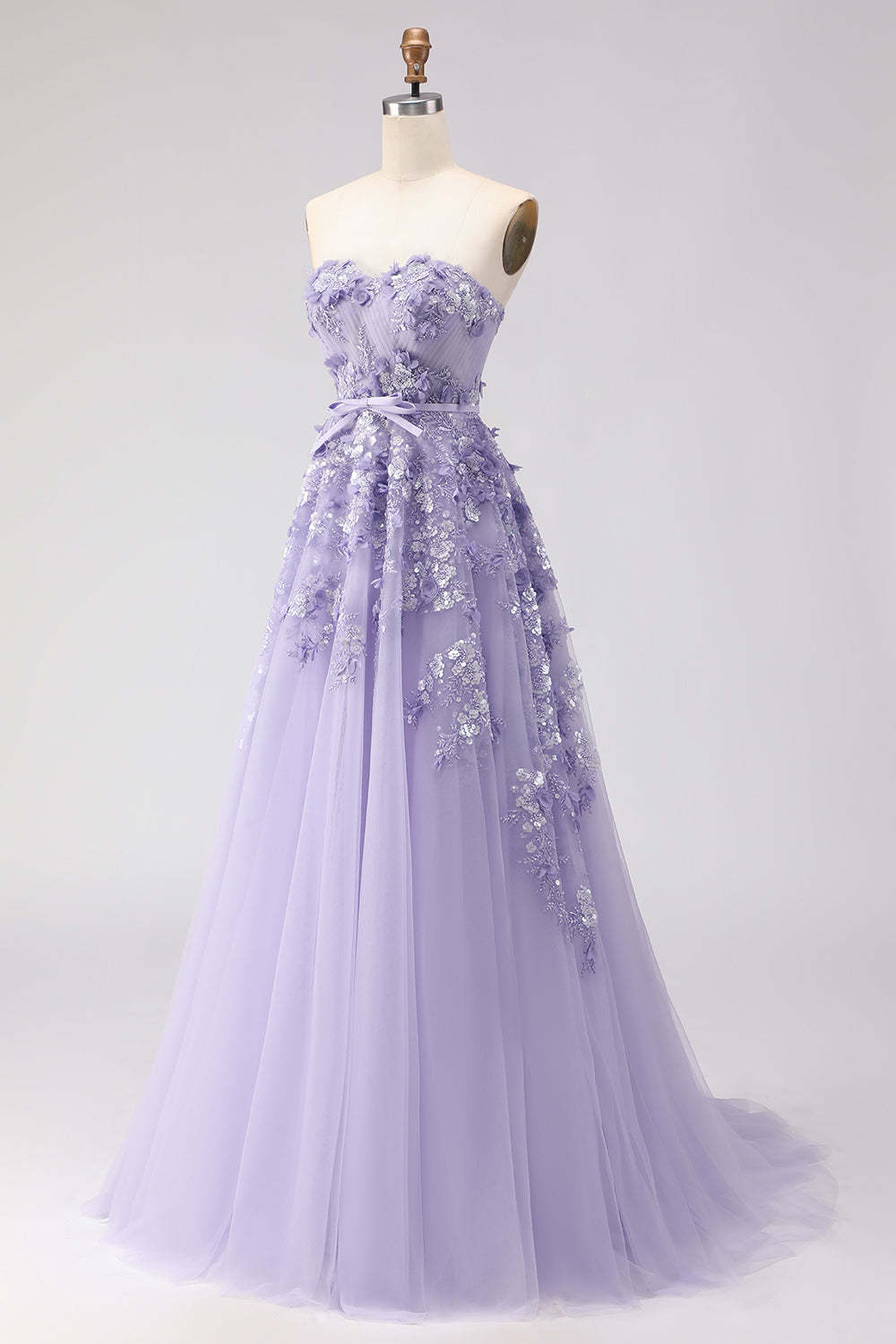 Floral Purple Off the Shoulder A Line Tulle Long Prom Dress with Bow