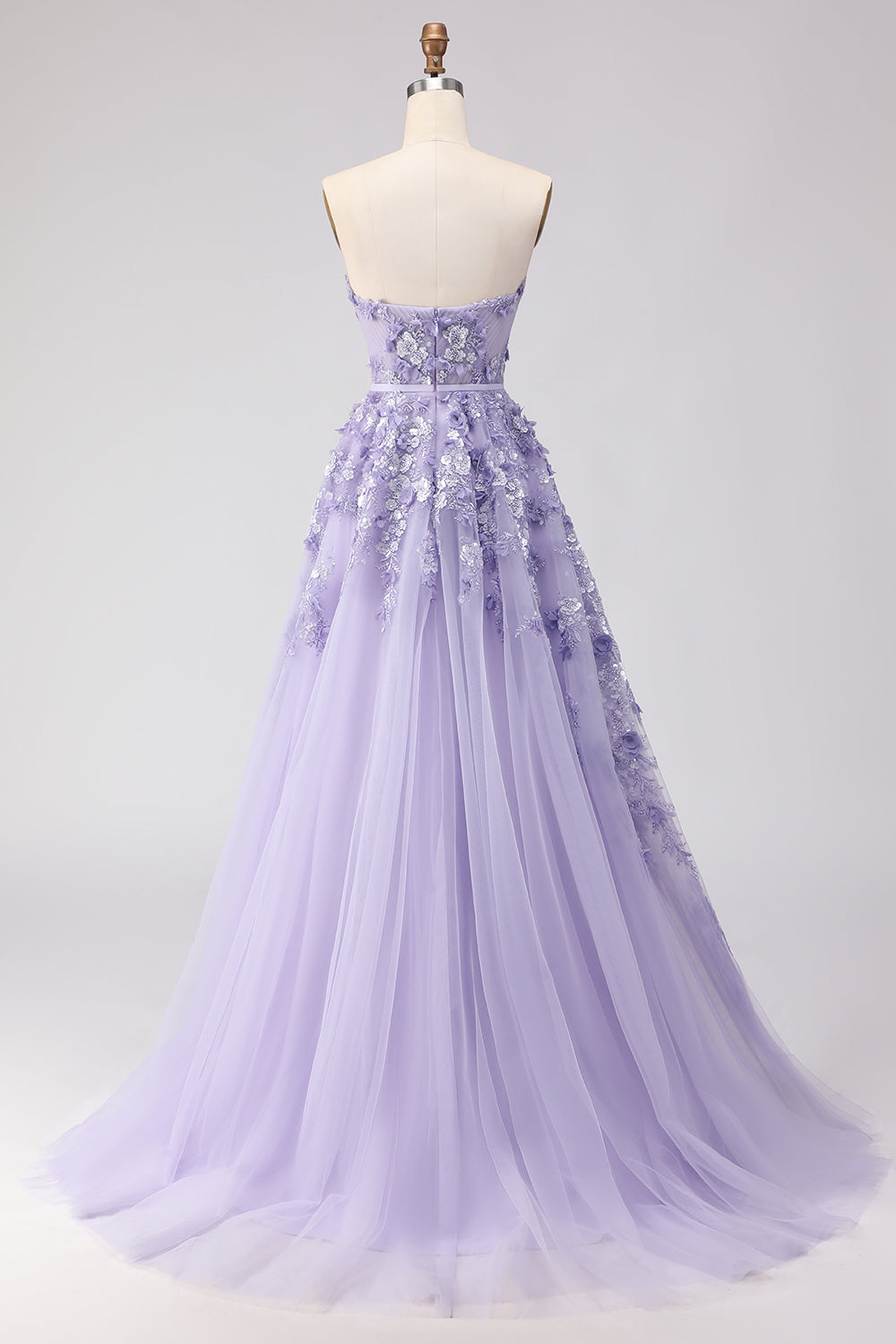 Floral Purple Off the Shoulder A Line Tulle Long Prom Dress with Bow