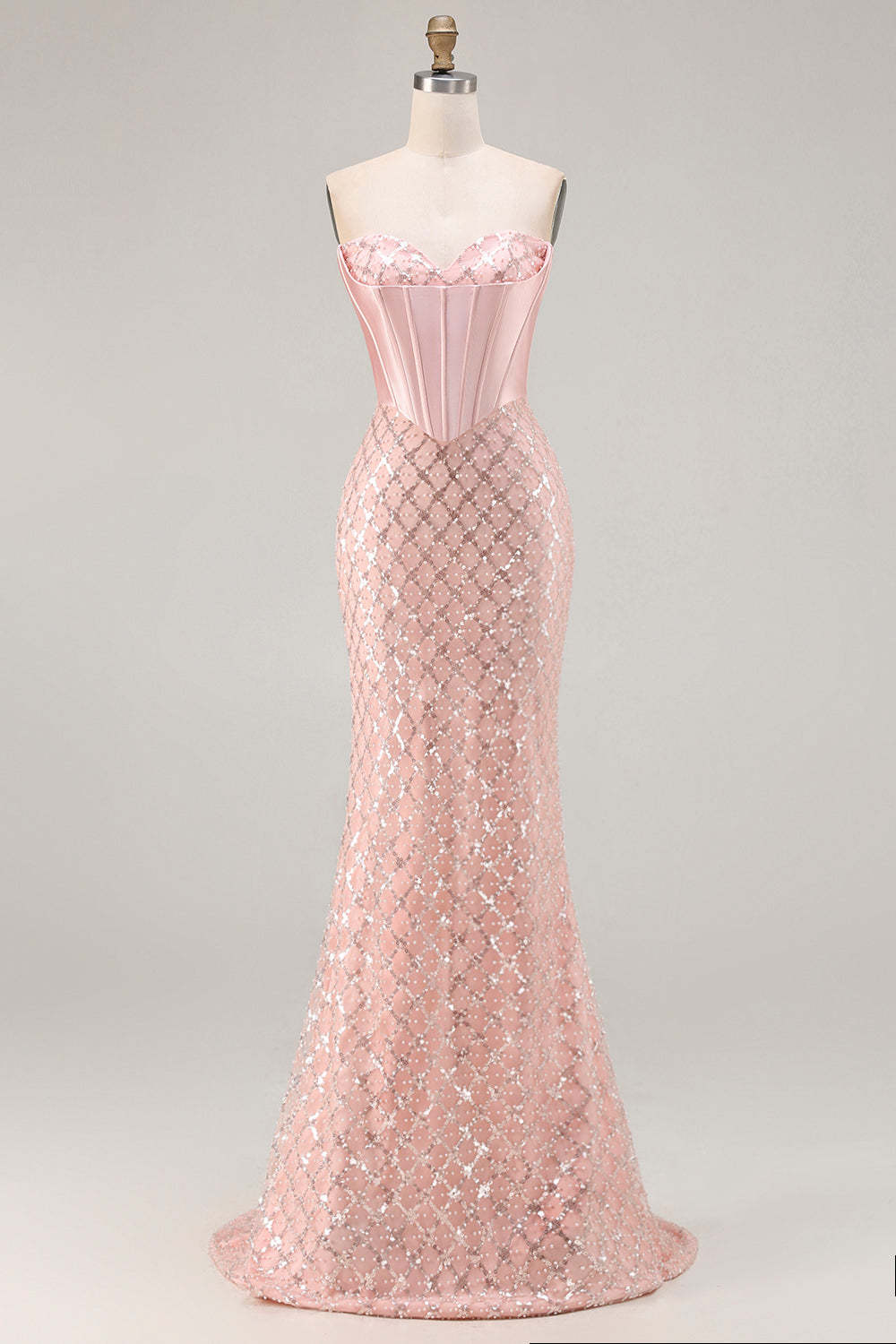Sparkly Blush Sweetheart Mermaid Maxi Corset Prom Dress with Sequins