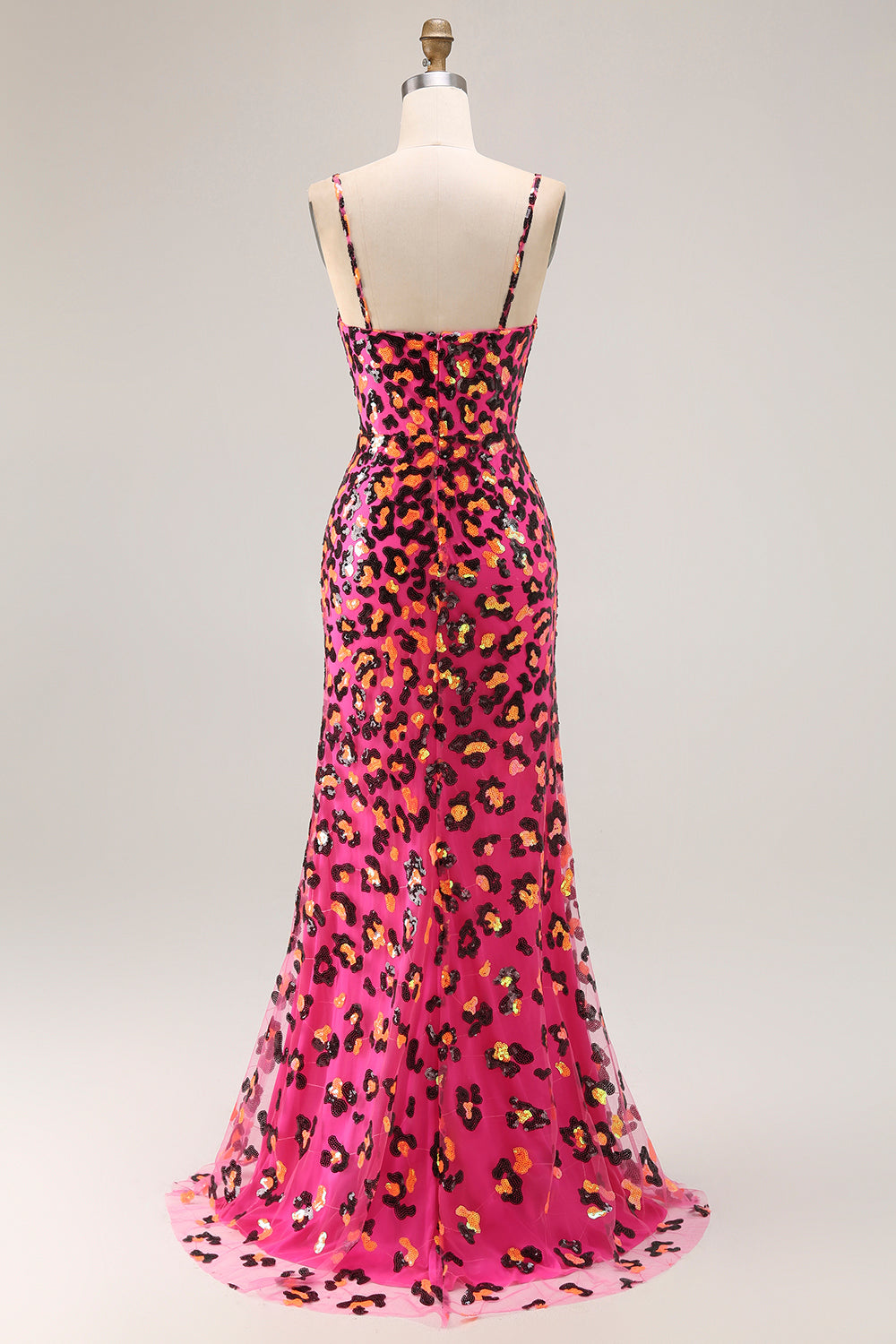 Sparkly Fuchsia Mermaid Long Leopard Prom Dress with Sequins