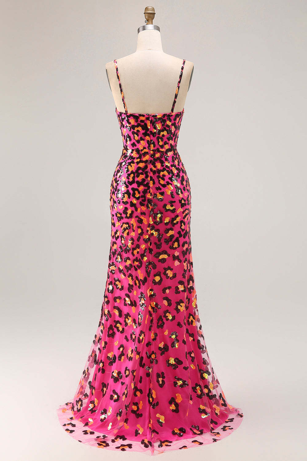 Sparkly Fuchsia Mermaid Long Leopard Prom Dress with Sequins