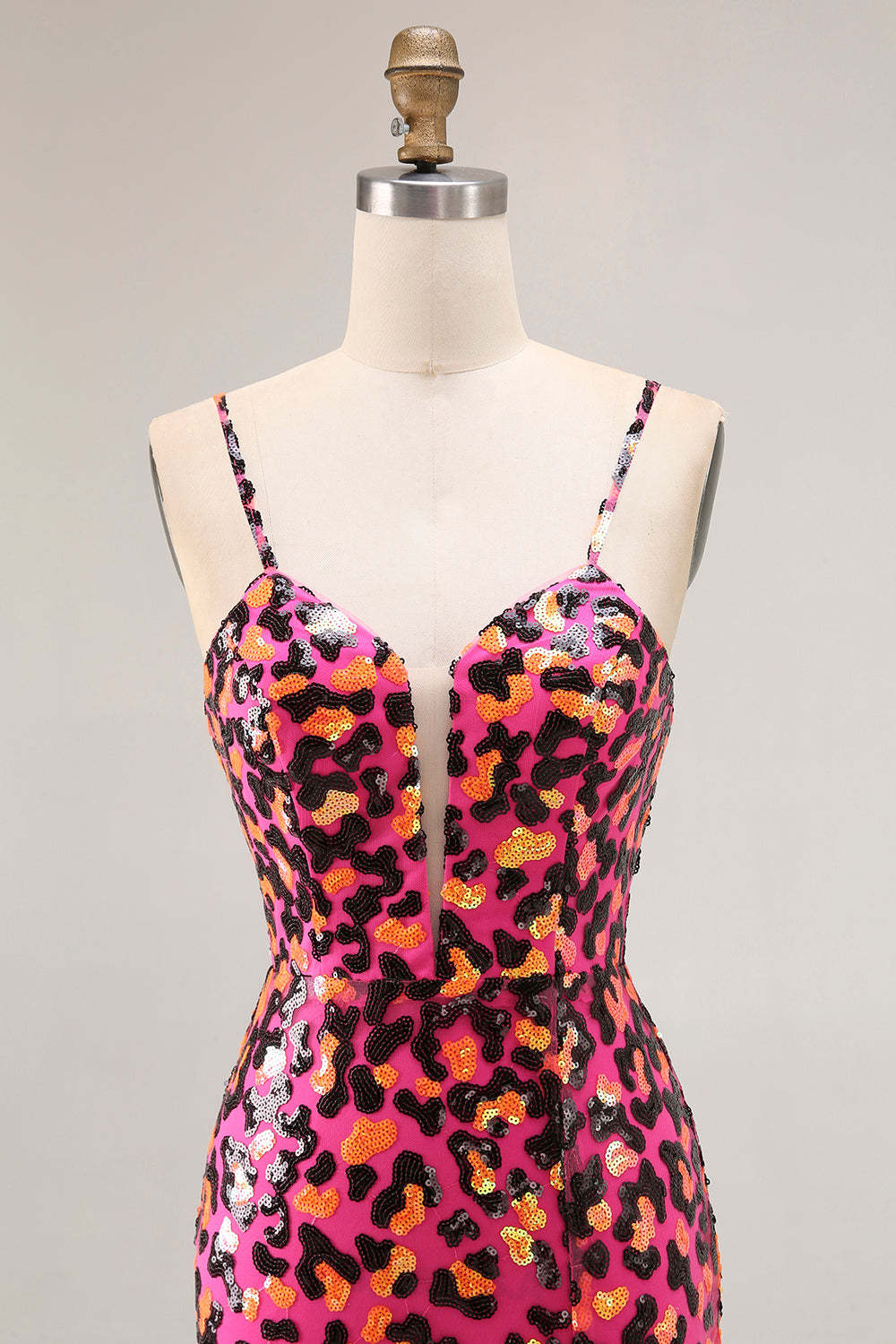 Sparkly Fuchsia Mermaid Long Leopard Prom Dress with Sequins