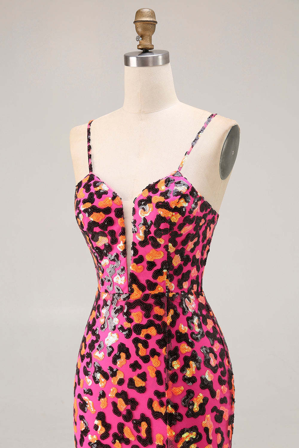 Sparkly Fuchsia Mermaid Long Leopard Prom Dress with Sequins