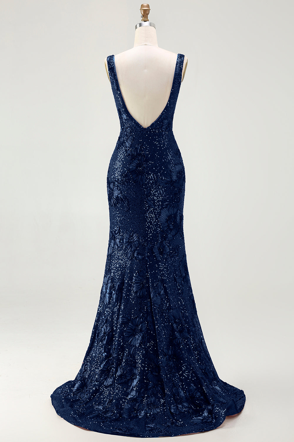 Sparkly Navy Sequin Mermaid Long Prom Dress with Slit