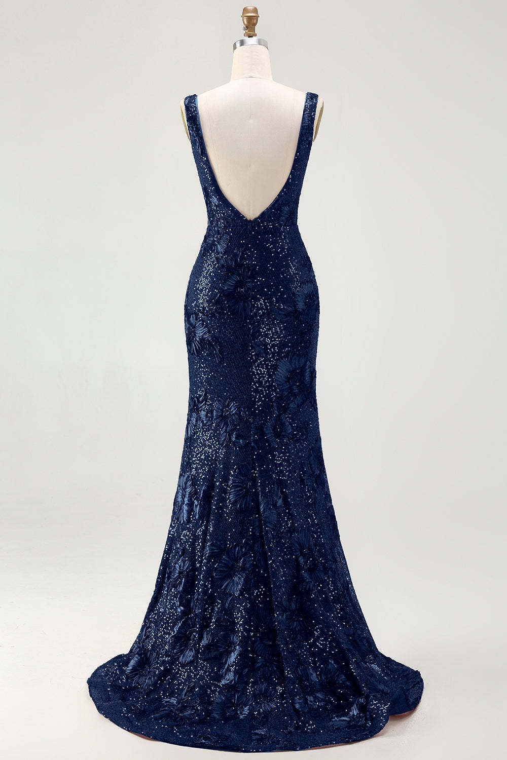 Sparkly Navy Sequin Mermaid Long Prom Dress with Slit