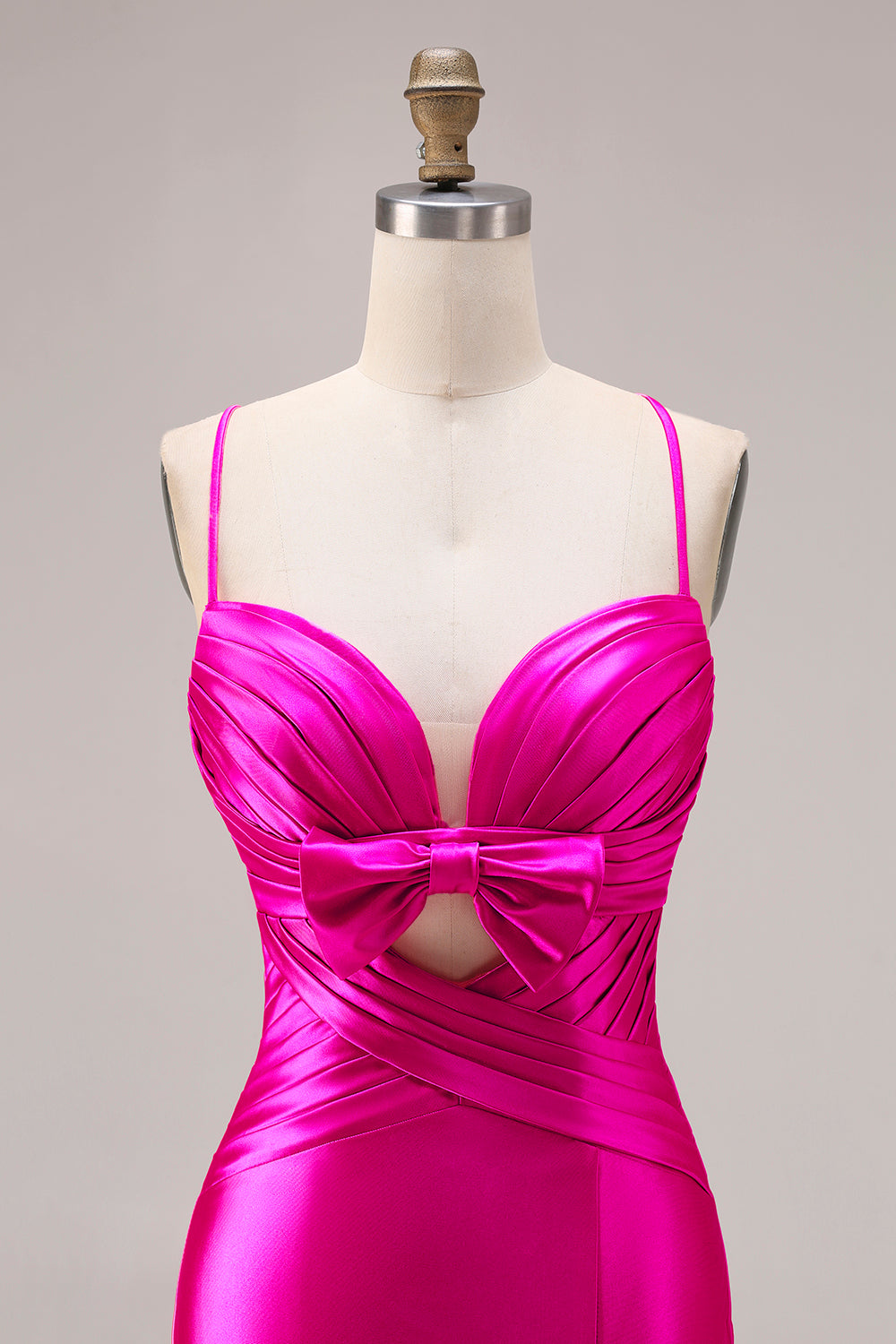 Fuchsia Satin Spaghetti Straps Mermaid Long Prom Dress with Slit