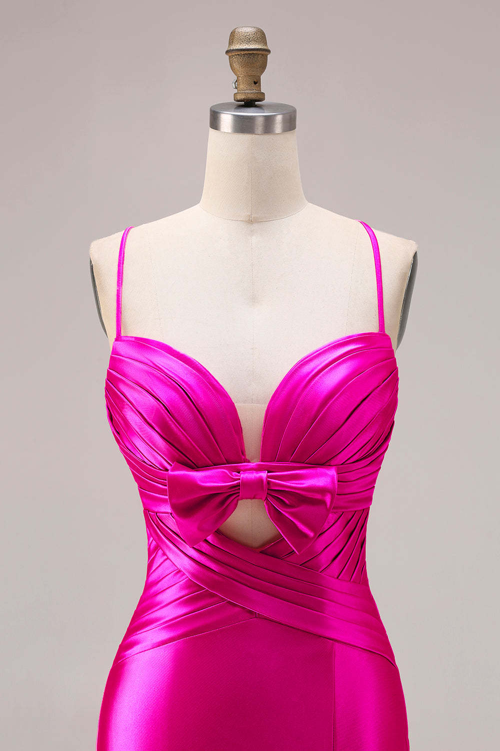 Fuchsia Satin Spaghetti Straps Mermaid Long Prom Dress with Slit