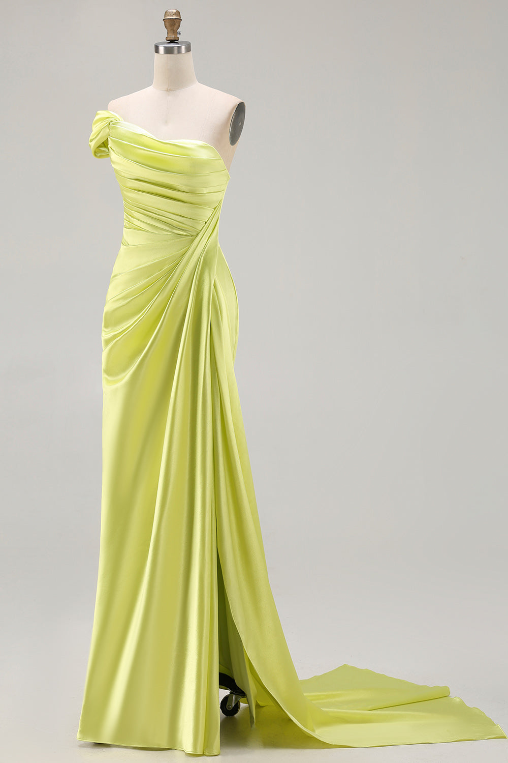 Green Sheath One Shoulder Long Prom Dress with Slit