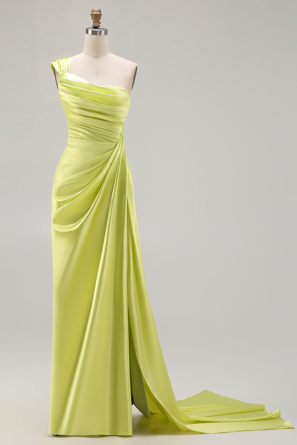 Green Sheath One Shoulder Long Prom Dress with Slit
