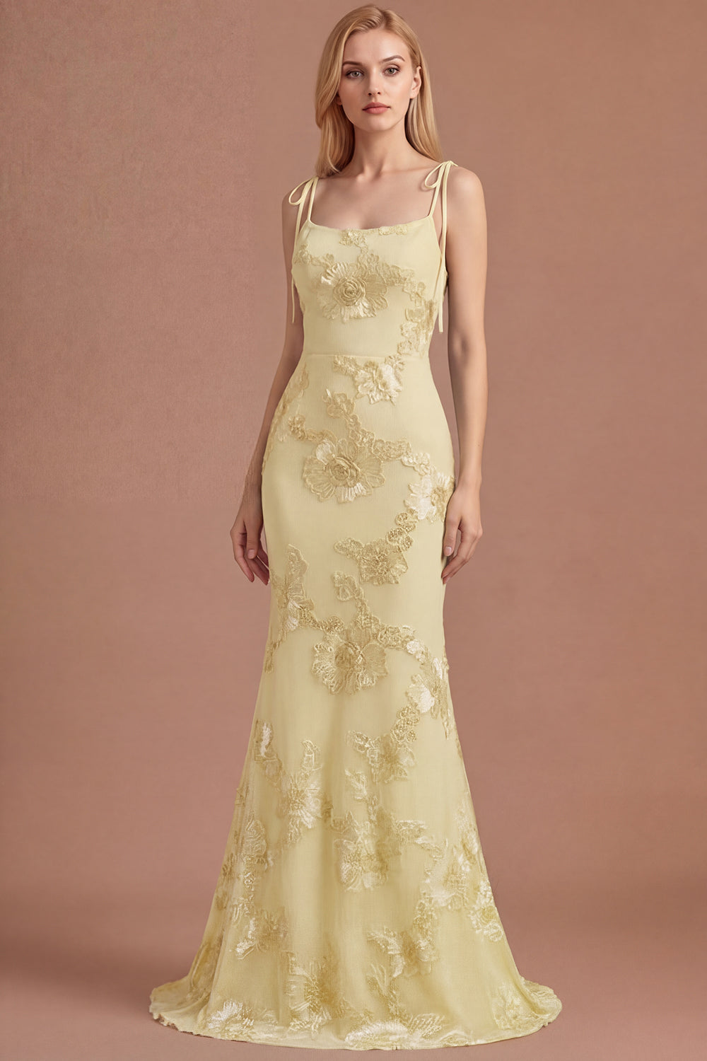 Light Blue Floral Appliqued Spaghetti Straps Mermaid Long Prom Dress