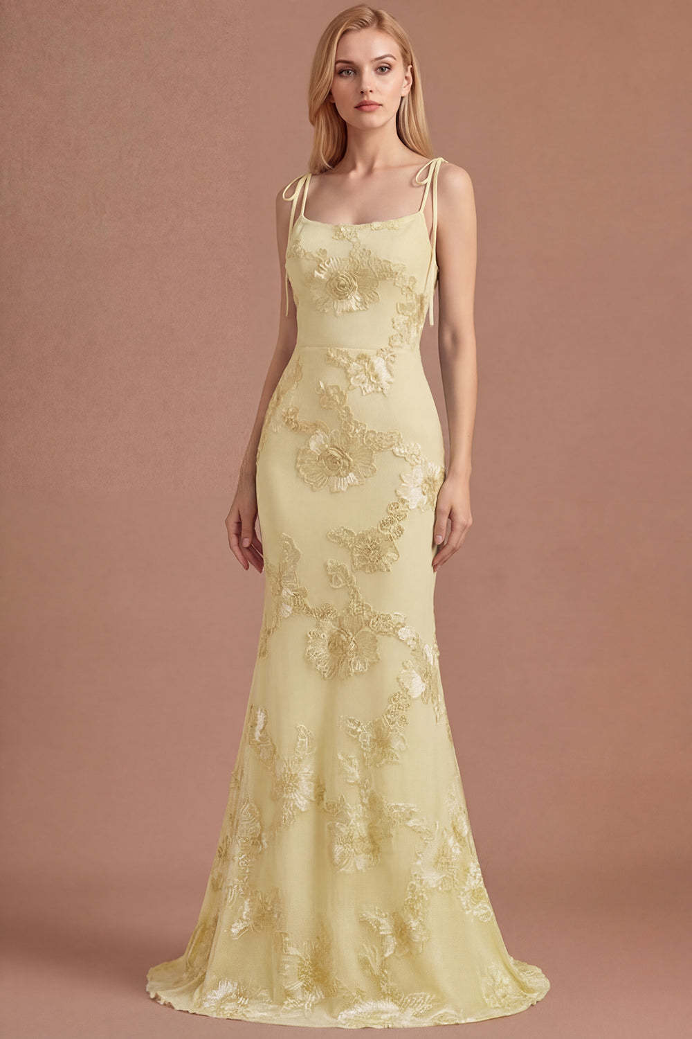 Light Blue Floral Appliqued Spaghetti Straps Mermaid Long Prom Dress