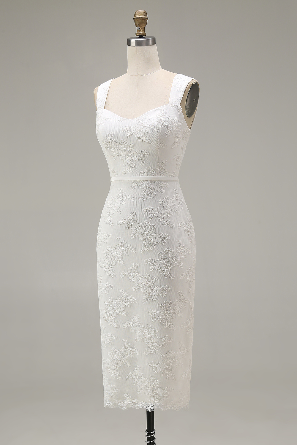 Ivory Bodycon Thick Straps Lace Midi Engagement Dress