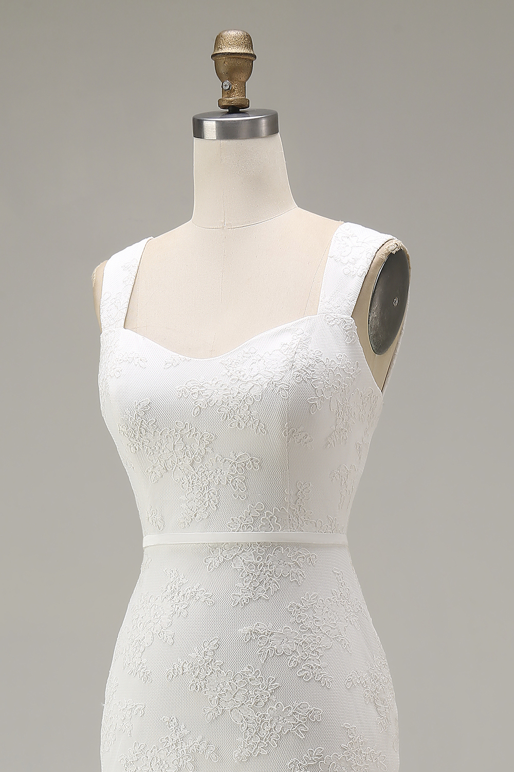 Ivory Bodycon Thick Straps Lace Floral Midi Engagement Dress