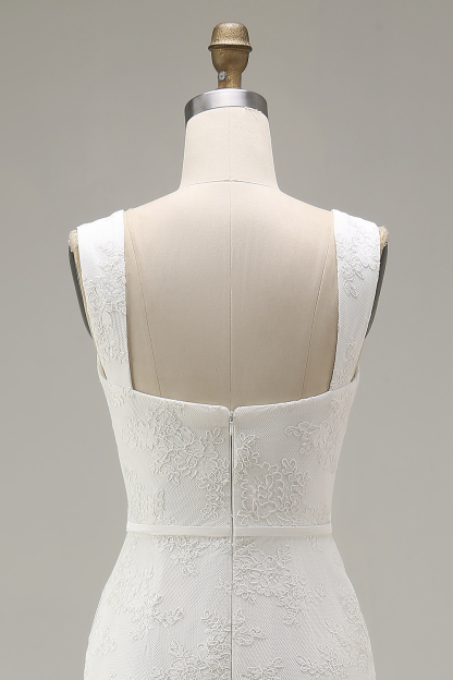 Ivory Bodycon Thick Straps Lace Floral Midi Engagement Dress