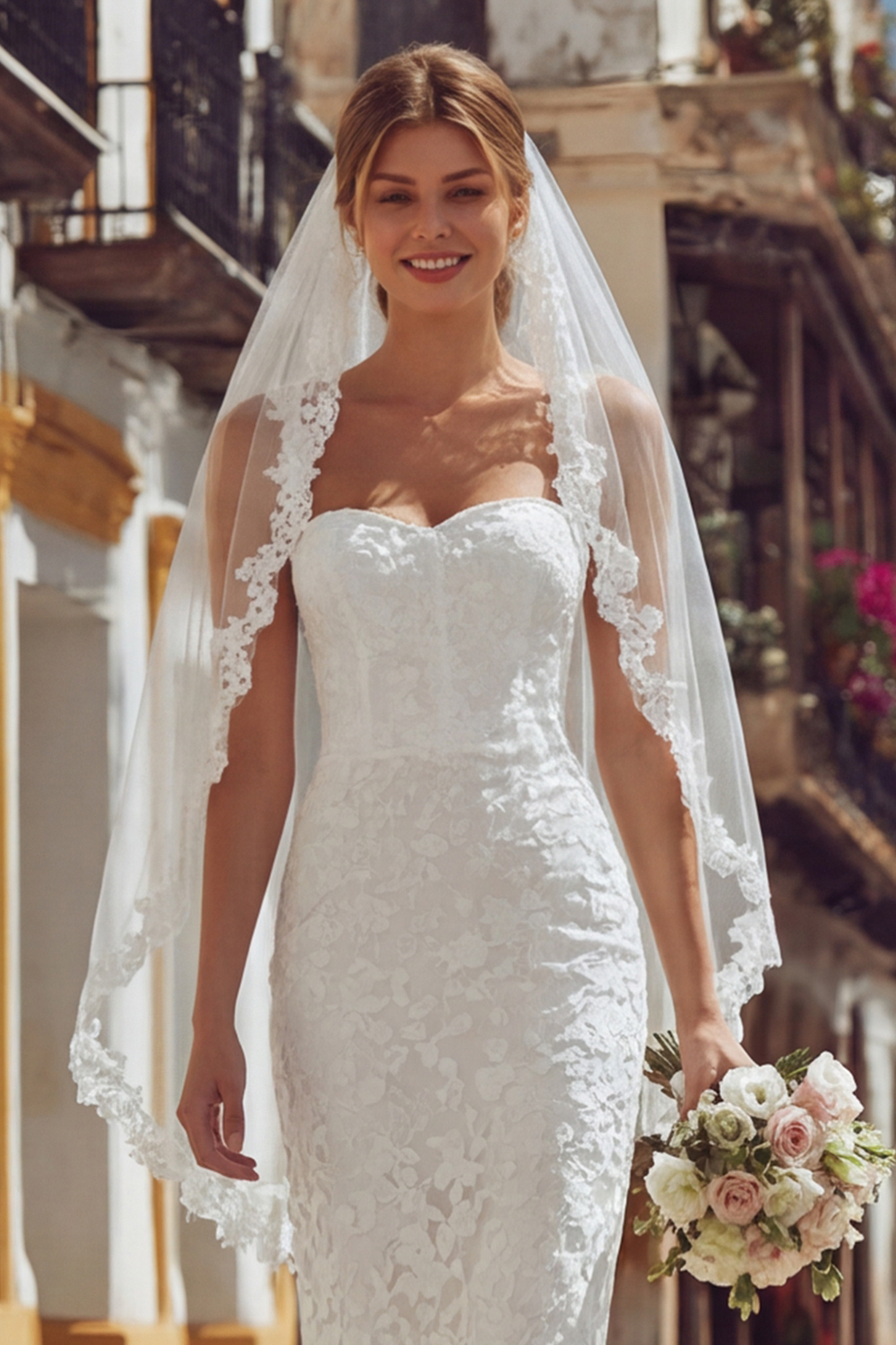 Ivory Thick Straps Lace Bodycon Midi Engagement Dress