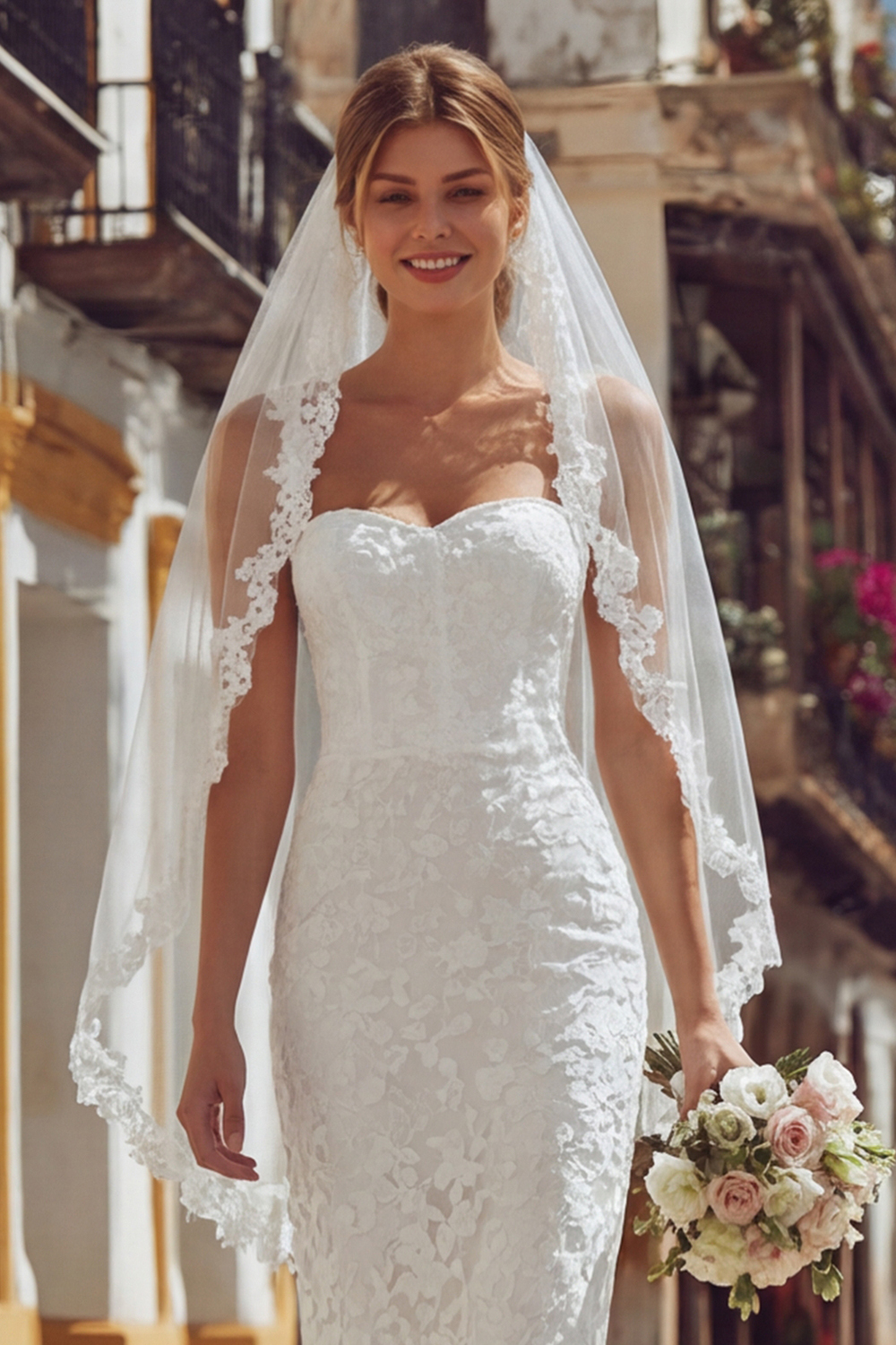 Ivory Thick Straps Lace Bodycon Midi Engagement Dress