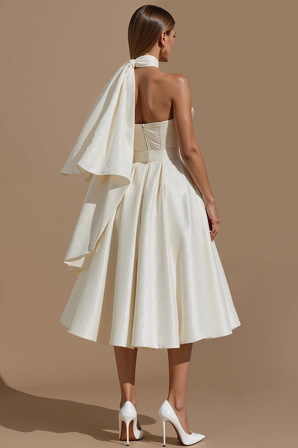 White A Line Sweetheart Midi Engagement Dress with Belt