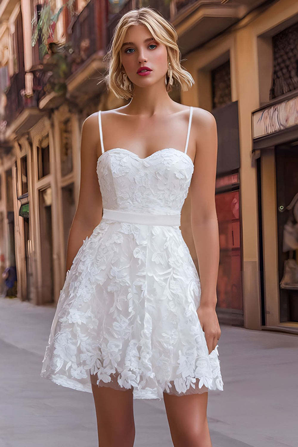 White Lace Sweetheart A Line Short Bachelorette Dress