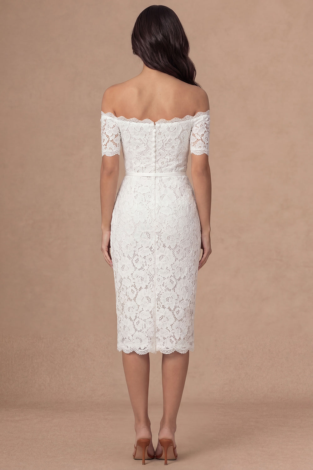 Ivory Bodycon Lace Off the Shoulder Midi Boho Engagement Dress
