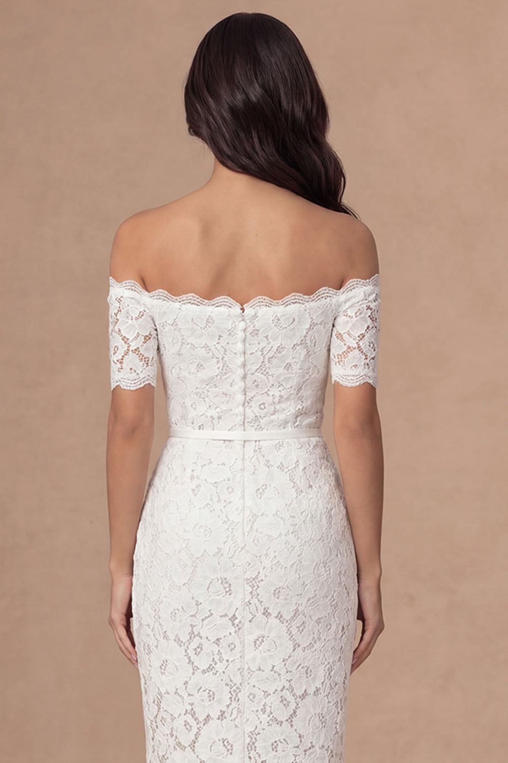 Ivory Bodycon Lace Off the Shoulder Midi Boho Engagement Dress
