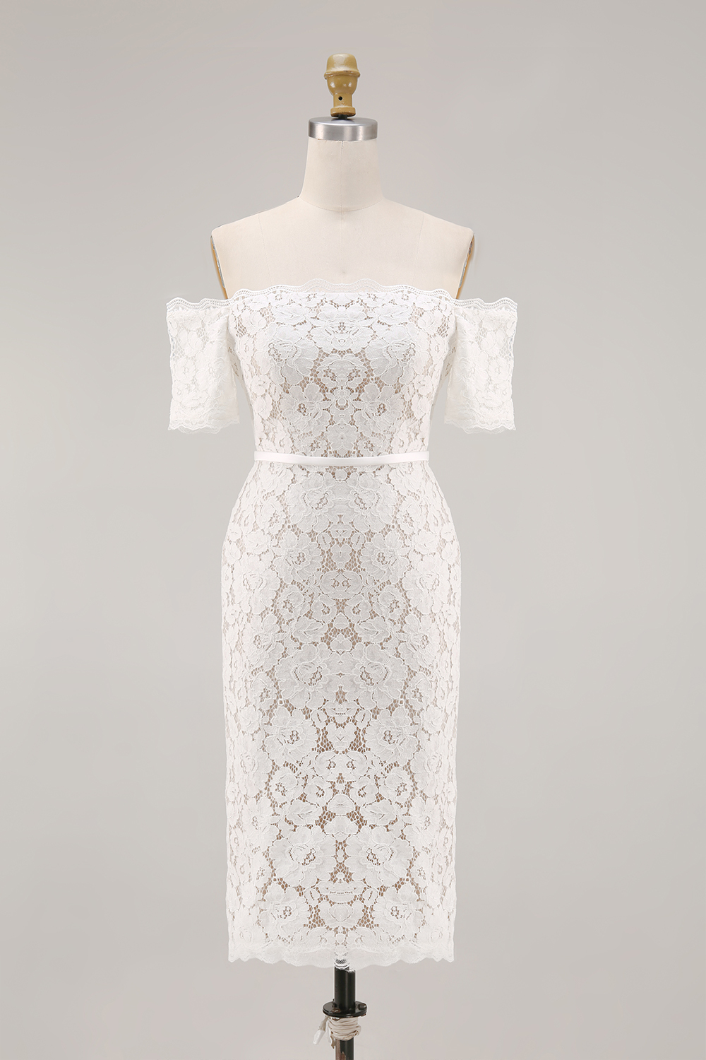 Ivory Bodycon Lace Off the Shoulder Midi Boho Engagement Dress