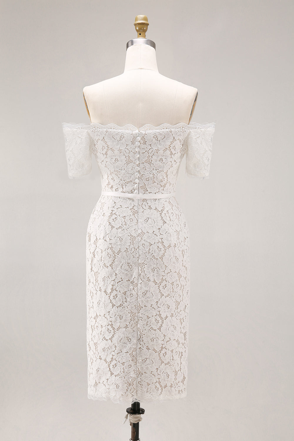 Ivory Bodycon Lace Off the Shoulder Midi Boho Engagement Dress