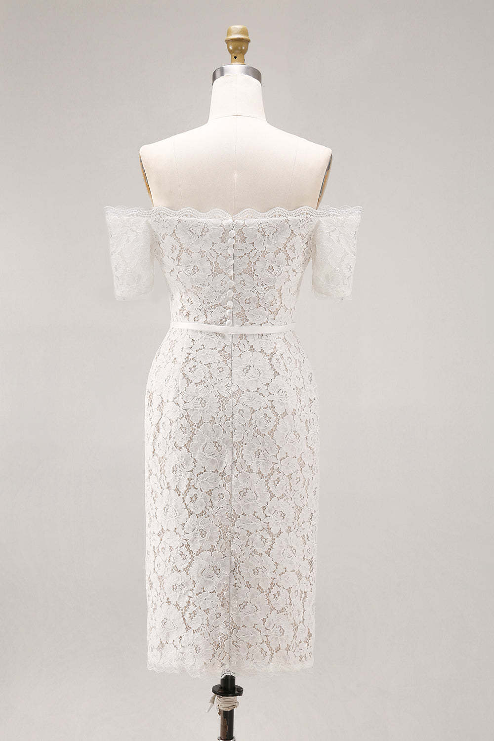 Ivory Bodycon Lace Off the Shoulder Midi Boho Engagement Dress