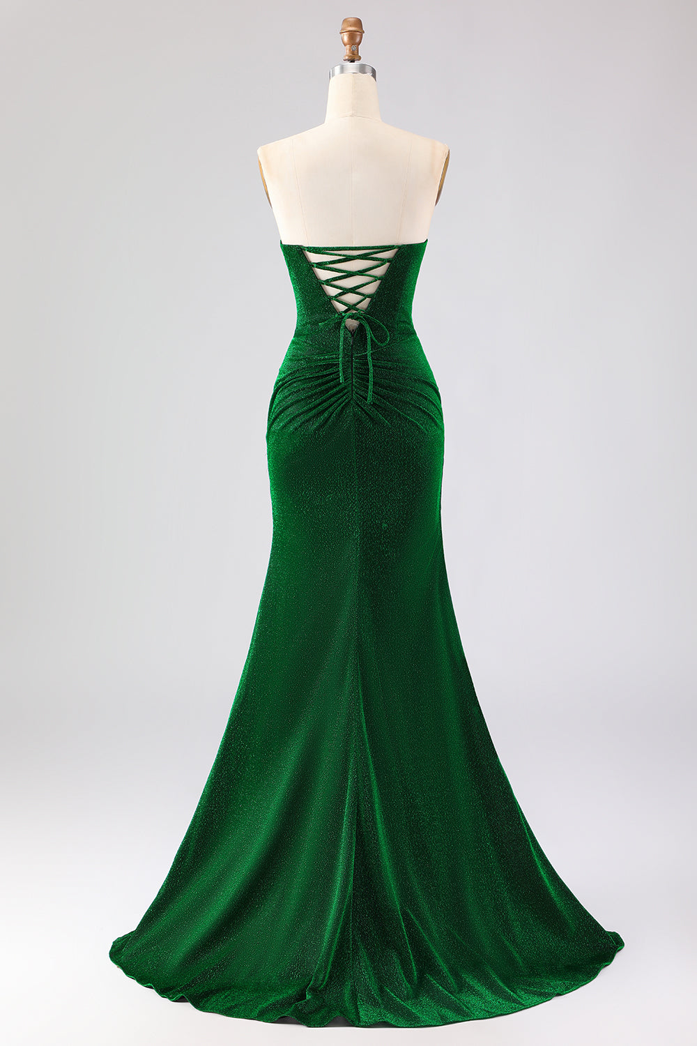 Sparkly Dark Green Ruched Mermaid Long Prom Dress with Rhinestone