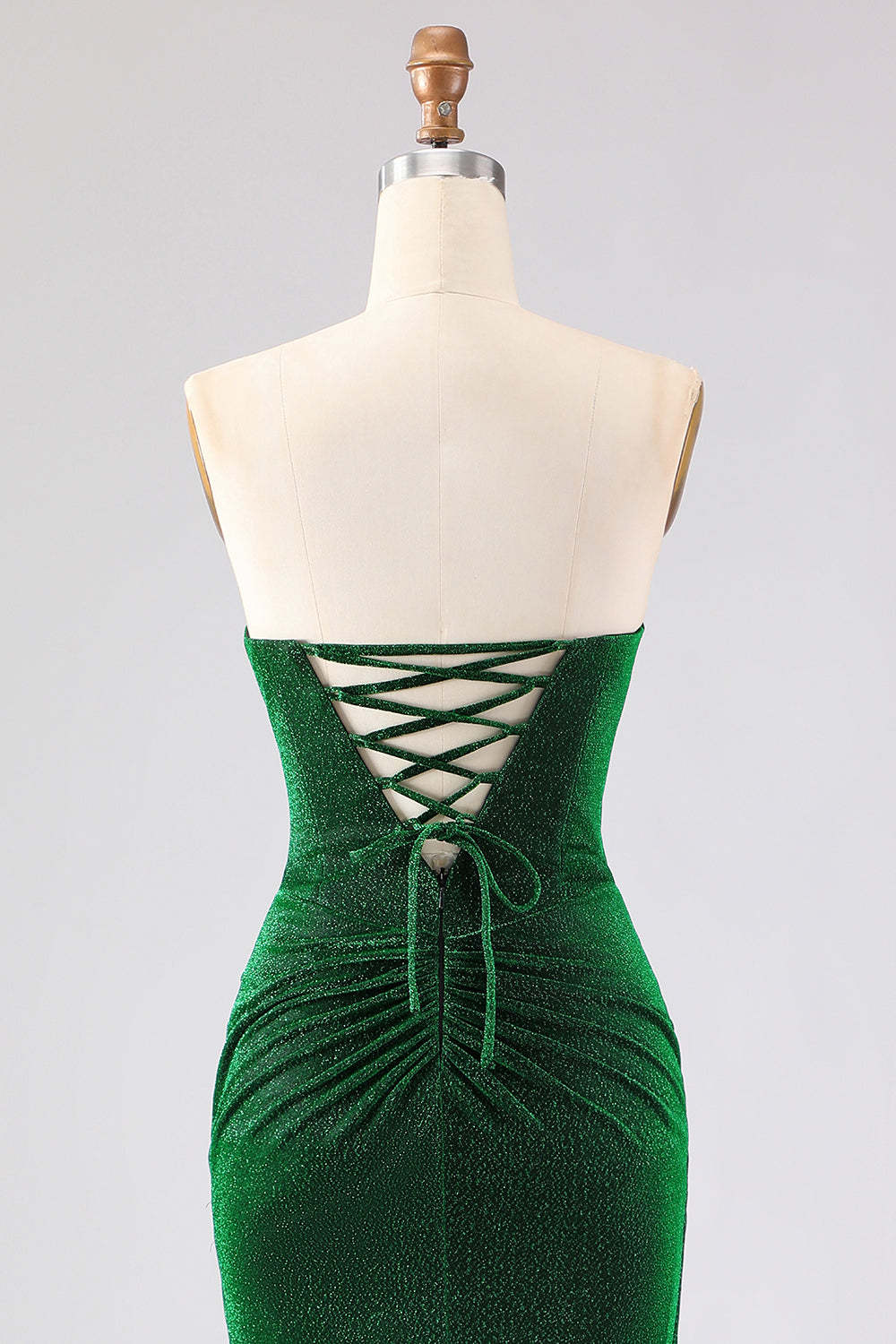 Sparkly Dark Green Ruched Mermaid Long Prom Dress with Rhinestone