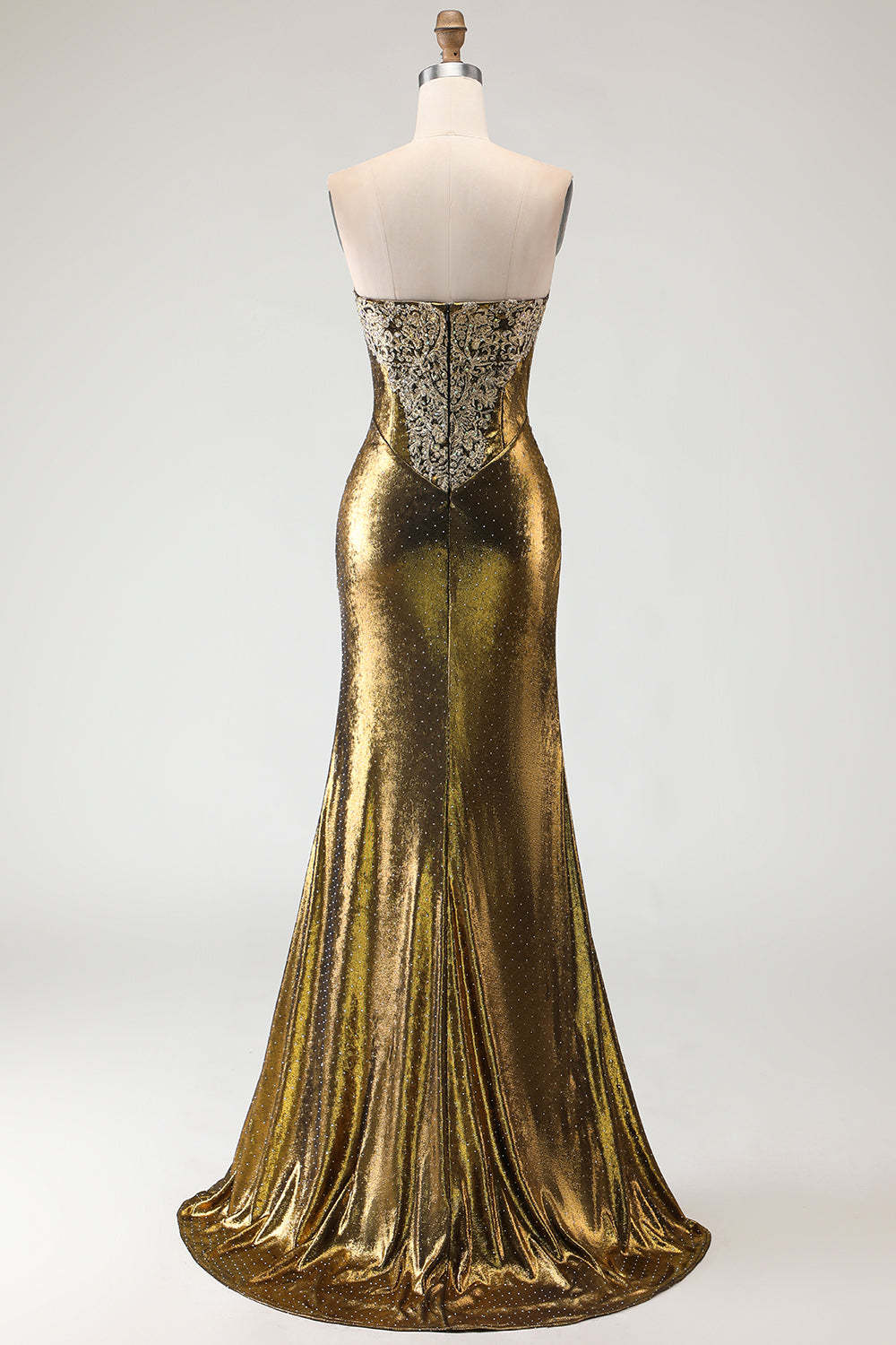 Sparkly Bronze Mermaid Long Metallic Sweetheart Prom Dress with Slit