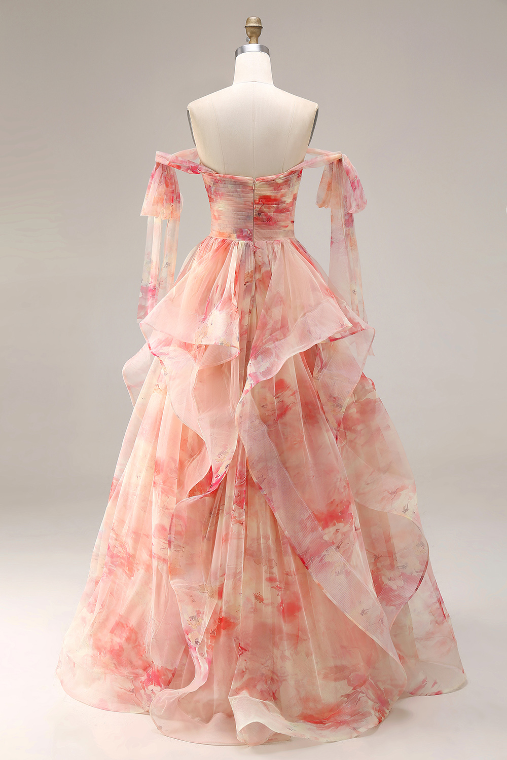 Sunset Ruffled Cut Out A Line Long Prom Dress with Keyhole