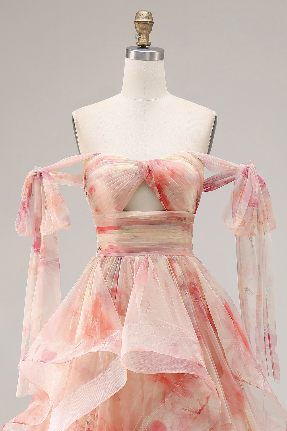 Sunset Ruffled Cut Out A Line Long Prom Dress with Keyhole