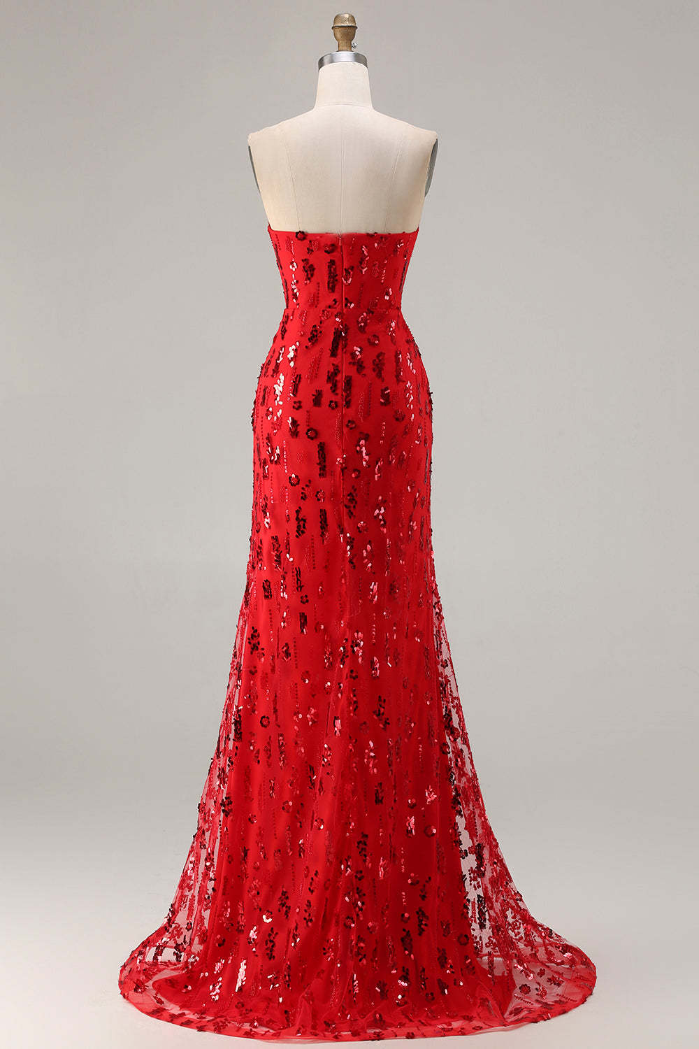 Sparkly Red Strapless Long Sequin Prom Dress with Slit