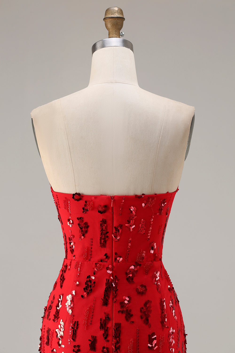 Sparkly Red Mermaid Strapless Long Sequin Prom Dress with Slit