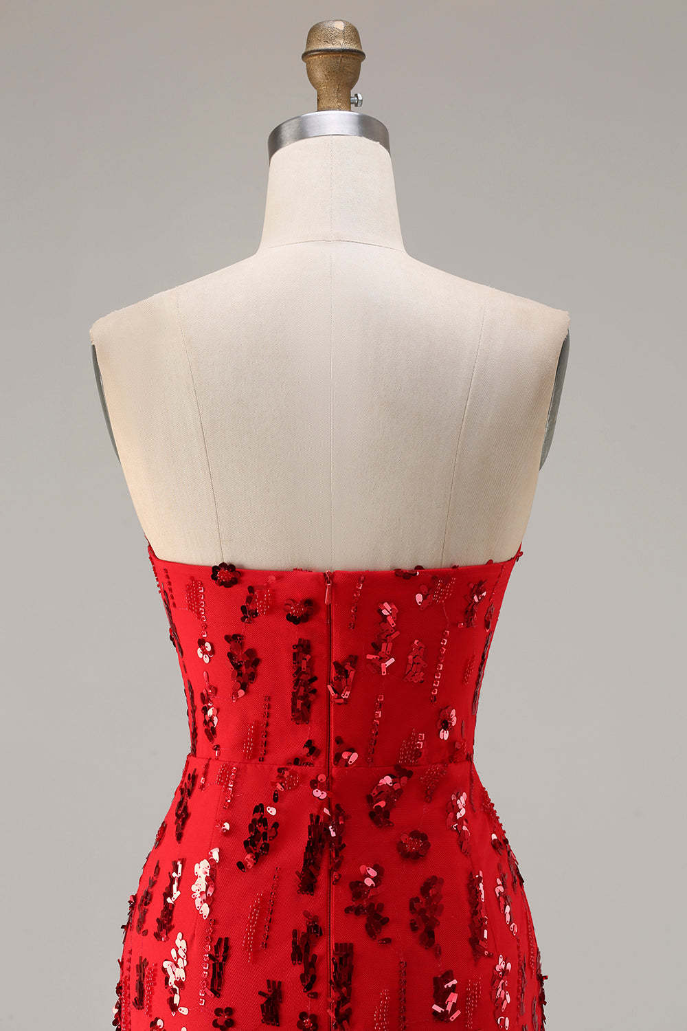 Sparkly Red Mermaid Strapless Long Sequin Prom Dress with Slit