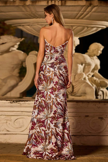 Sparkly Floral Fuchsia Sweetheart Mermaid Long Prom Dress with Slit