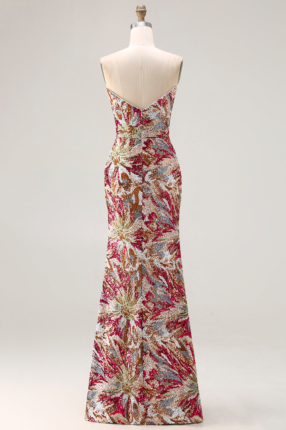 Sparkly Floral Fuchsia Sweetheart Sheath Long Prom Dress with Slit