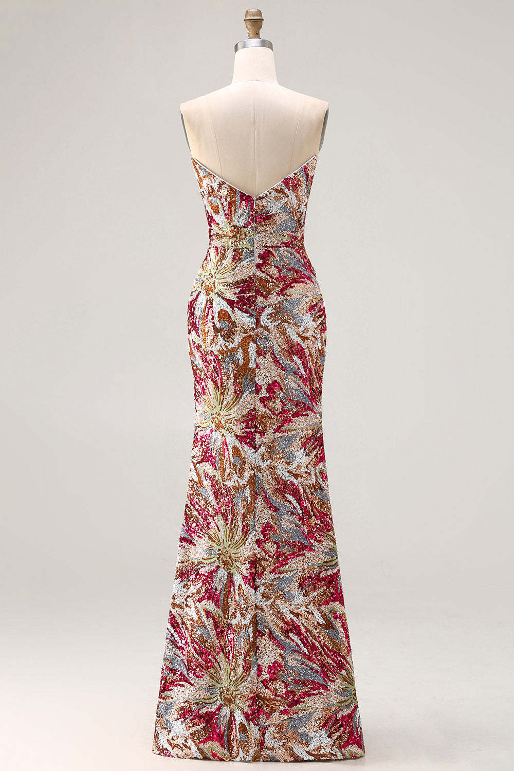 Sparkly Floral Fuchsia Sweetheart Sheath Long Prom Dress with Slit