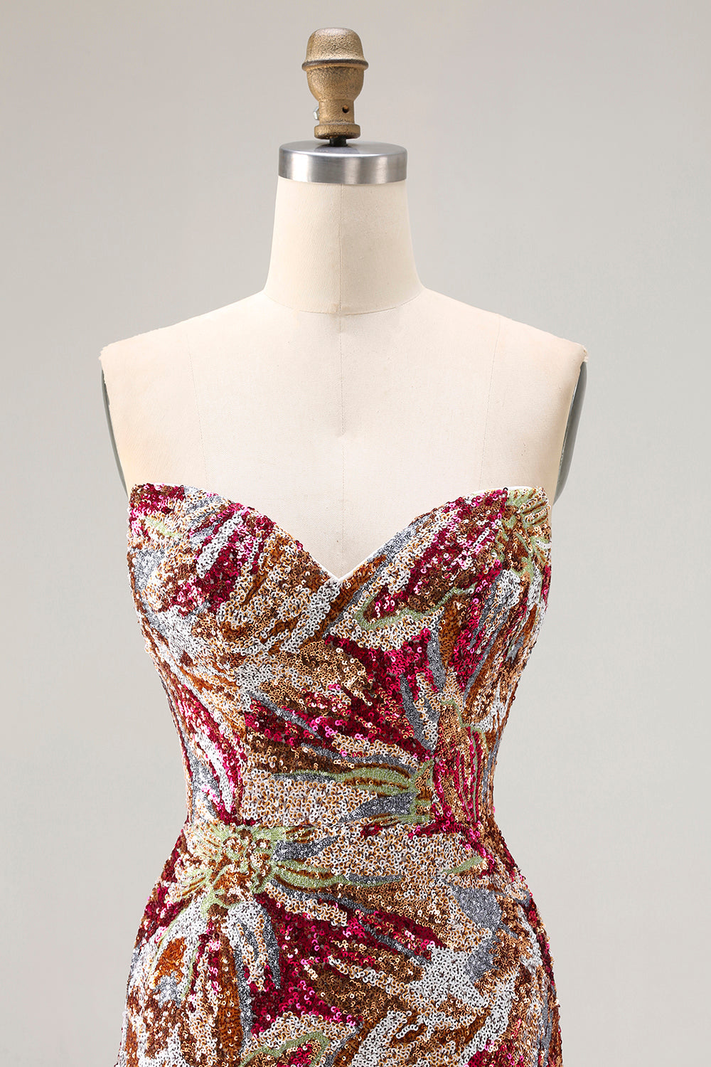 Sparkly Floral Fuchsia Sweetheart Sheath Long Prom Dress with Slit