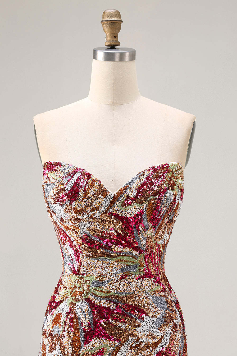 Sparkly Floral Fuchsia Sweetheart Sheath Long Prom Dress with Slit