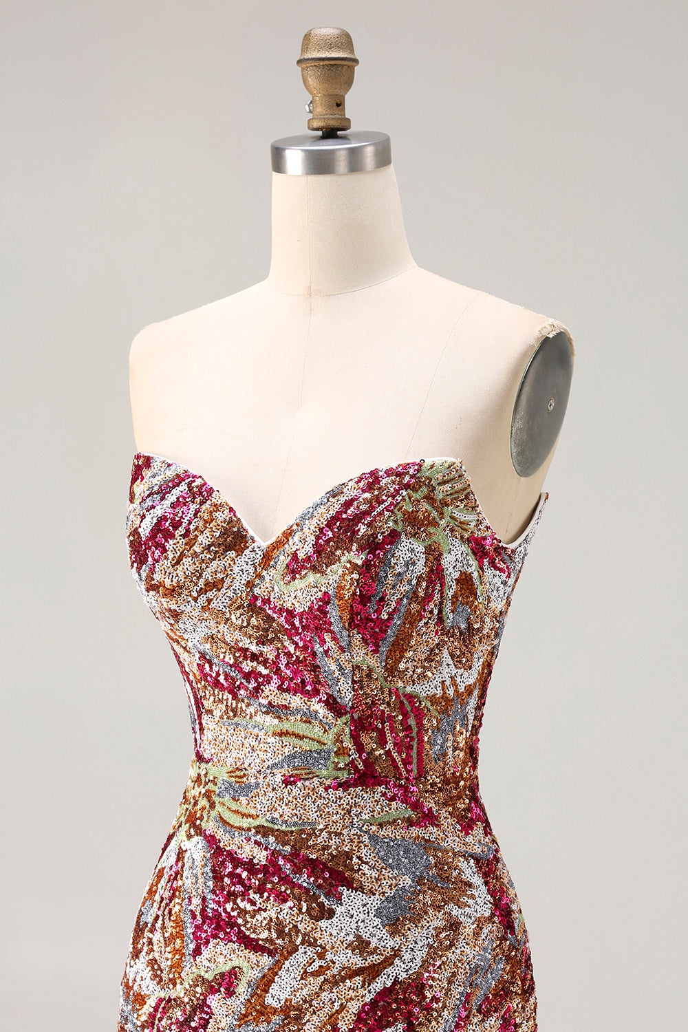 Sparkly Floral Fuchsia Sweetheart Sheath Long Prom Dress with Slit