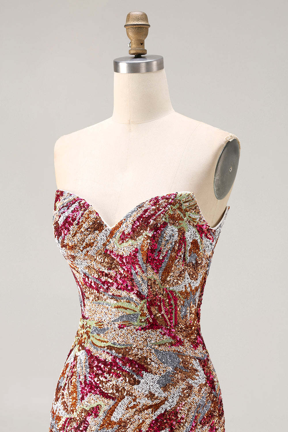 Sparkly Floral Fuchsia Sweetheart Sheath Long Prom Dress with Slit