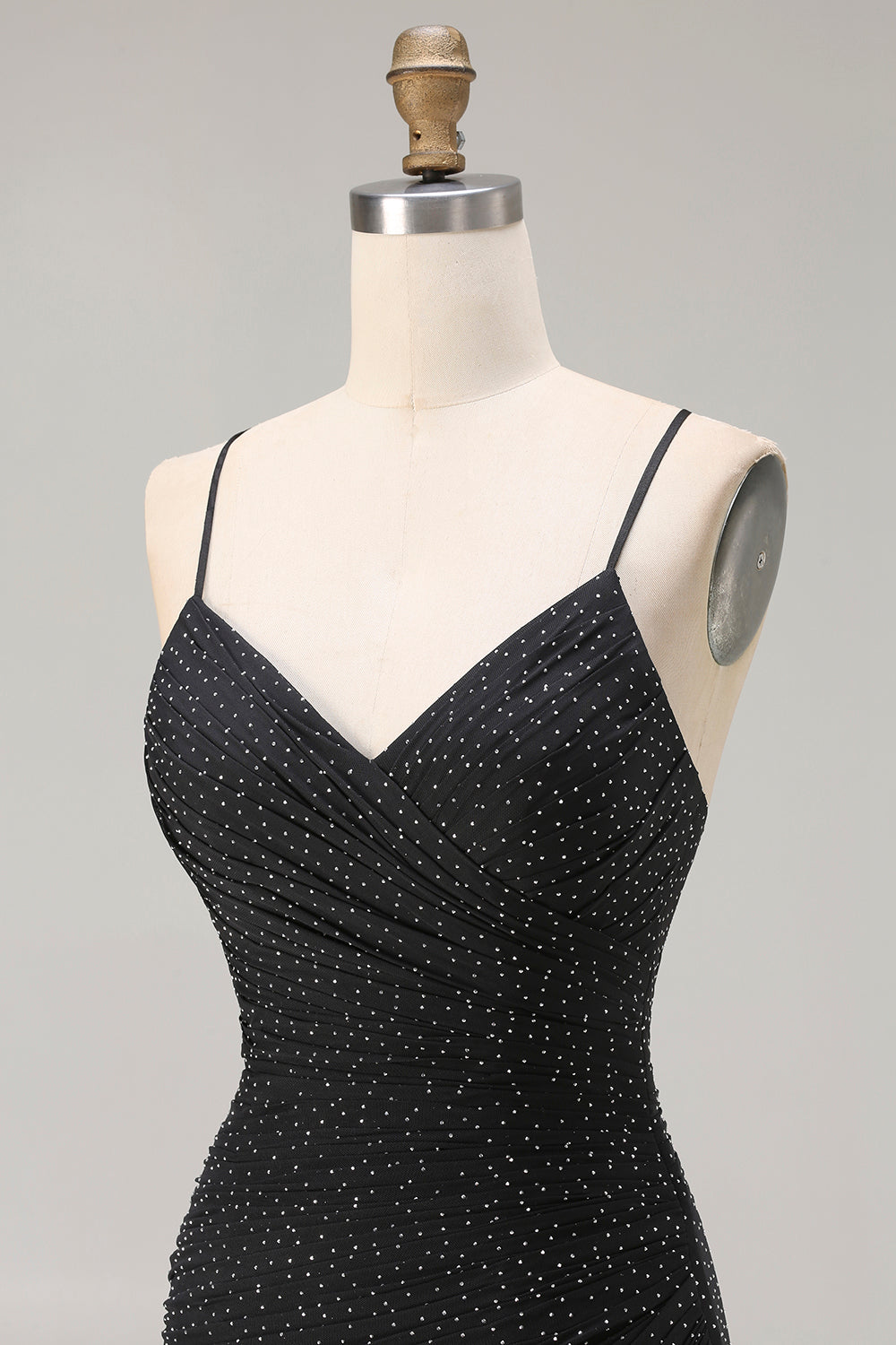 Black Polka Dots Criss Cross Back Mermaid Long Prom Dress with Slit