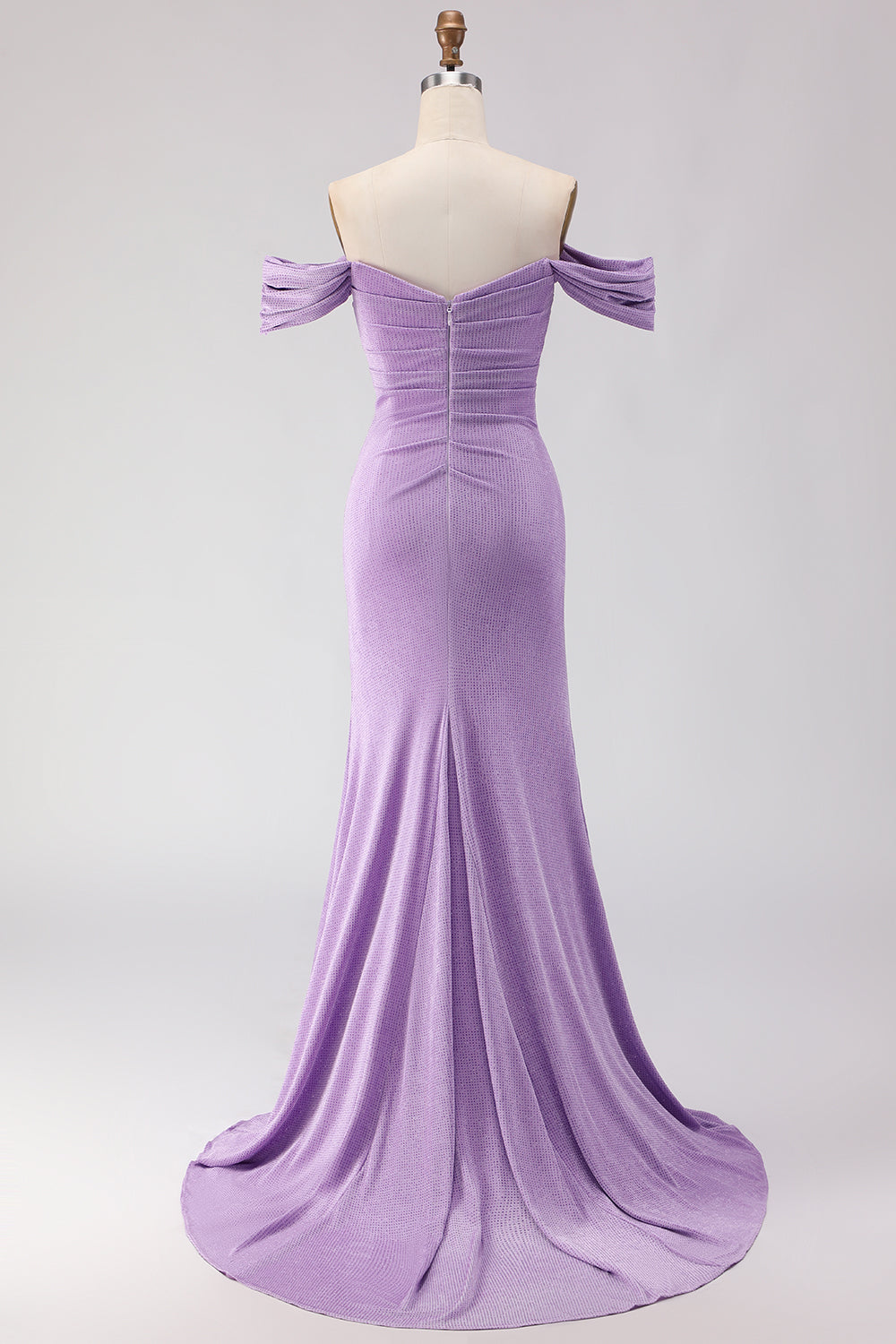 Purple Mermaid Off the Shoulder Ruched Long Prom Dress with Slit