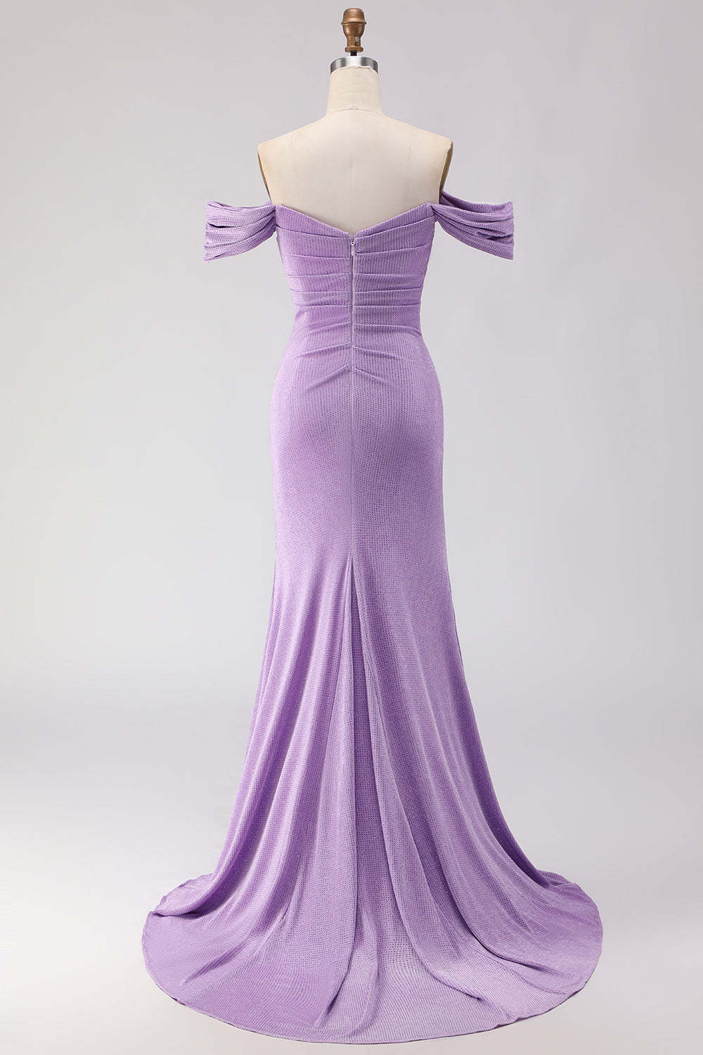 Purple Mermaid Off the Shoulder Ruched Long Prom Dress with Slit