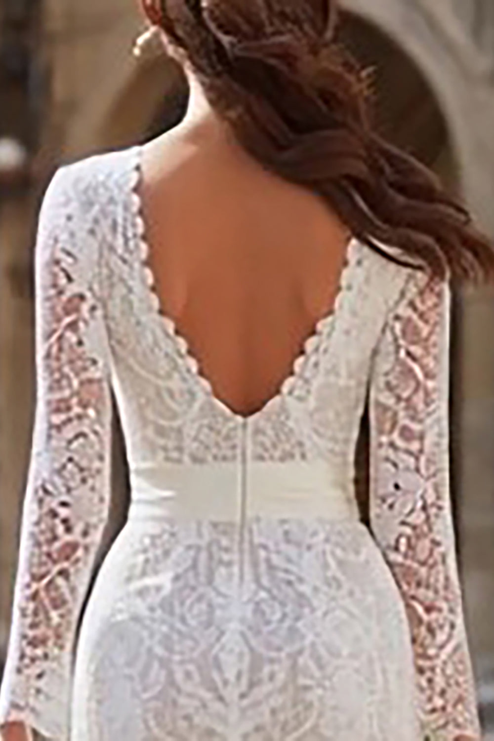 Ivory Lace Bodycon Midi Wedding Dress with Sleeves