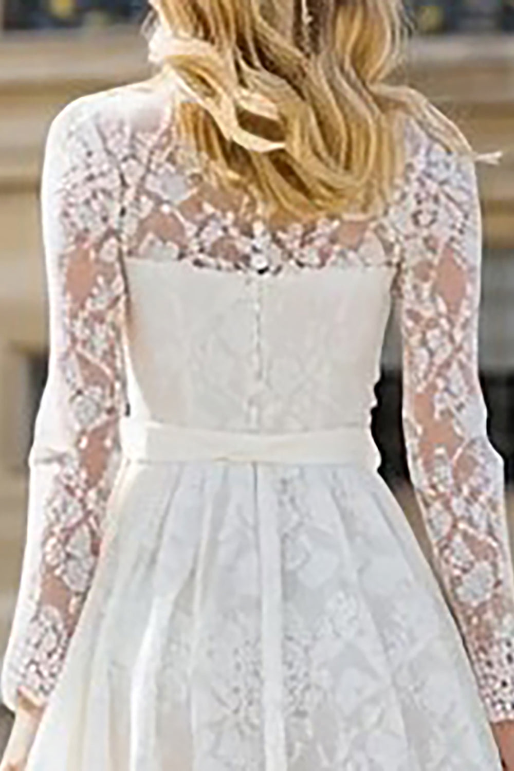 Ivory Lace A Line Maxi Wedding Dress with Sleeves