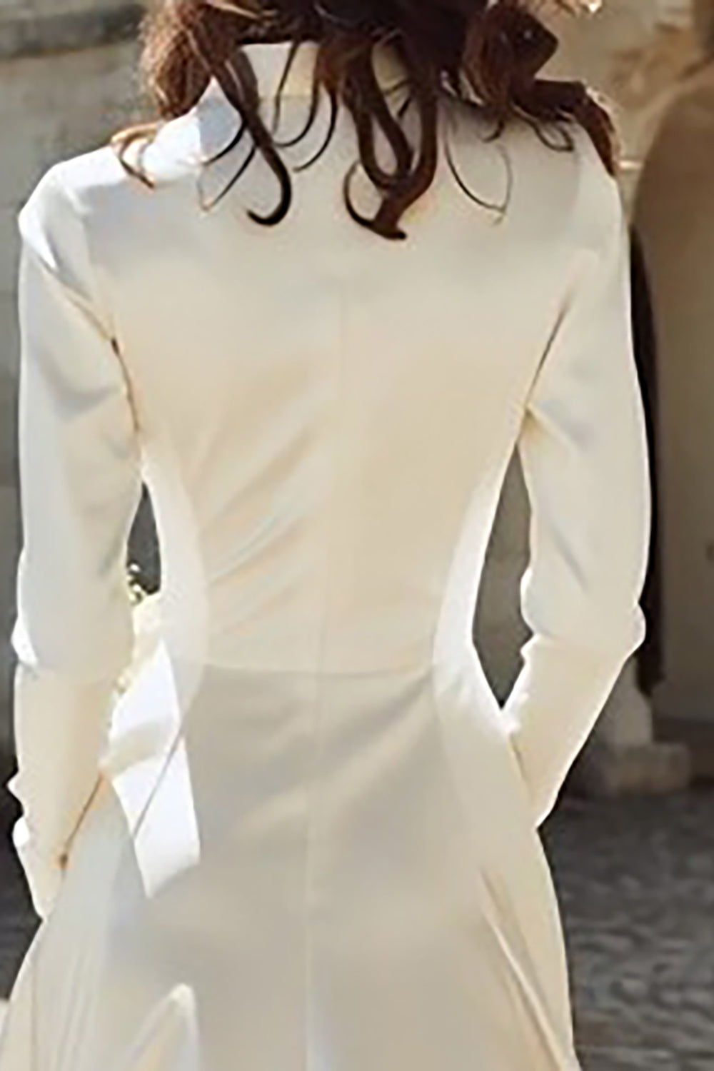 Ivory A Line Peak Lapel Midi Engagement Blazer Dress with Sleeves