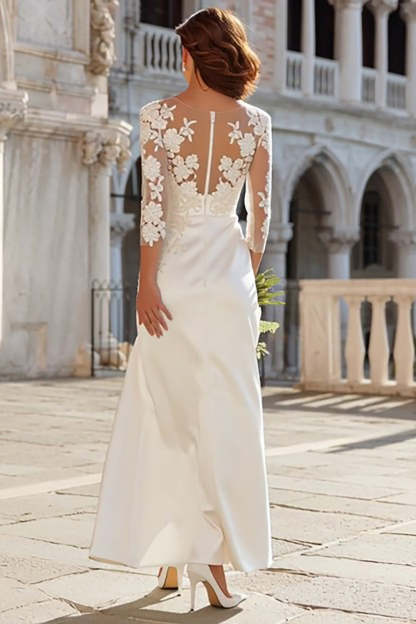 Ivory Sheath Appliqued Maxi Wedding Dress with Slit